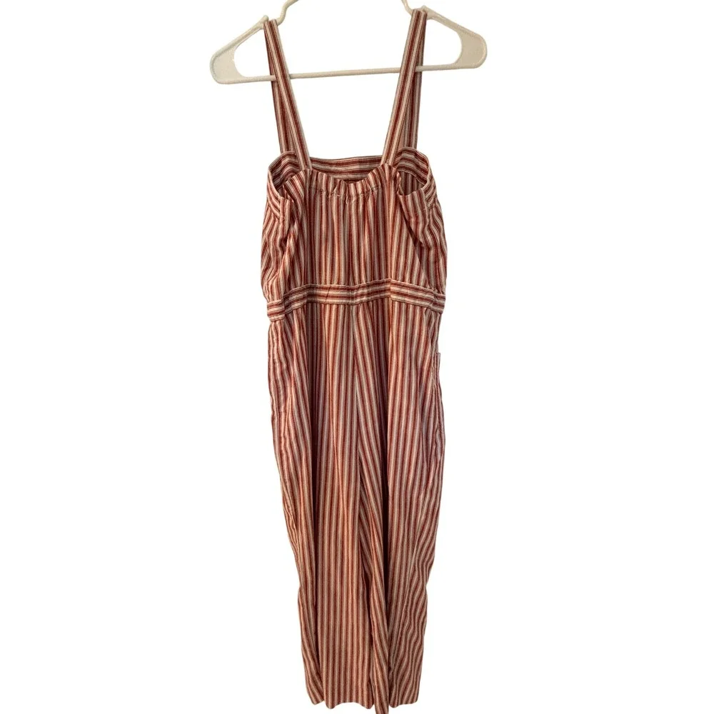 Marine Layer Womens Red White Striped Tencel Tie Waist Jumpsuit Small Sleeveless